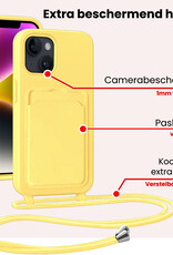 NoXx NoXx iPhone 14 Plus Hoesje Pashouder met Koord Met 2x Screenprotector - Geel