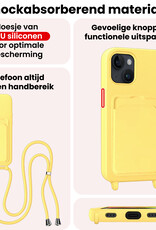 NoXx NoXx iPhone 14 Plus Hoesje Pashouder met Koord Met 2x Screenprotector - Geel