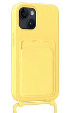 NoXx NoXx iPhone 14 Plus Hoesje Pashouder met Koord Met 2x Screenprotector - Geel