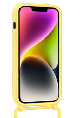 NoXx NoXx iPhone 14 Plus Hoesje Pashouder met Koord Met 2x Screenprotector - Geel