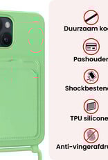 NoXx NoXx iPhone 14 Plus Hoesje Pashouder met Koord Met Screenprotector - Groen