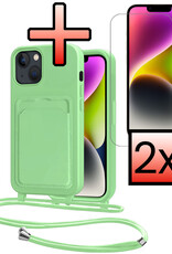 NoXx NoXx iPhone 14 Plus Hoesje Pashouder met Koord Met 2x Screenprotector - Groen