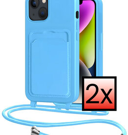 NoXx NoXx iPhone 14 Plus Hoesje Pashouder met Koord - Lichtblauw - 2 PACK