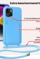NoXx NoXx iPhone 14 Plus Hoesje Pashouder met Koord Met 2x Screenprotector - Lichtblauw