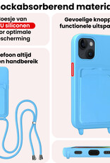NoXx NoXx iPhone 14 Plus Hoesje Pashouder met Koord Met 2x Screenprotector - Lichtblauw
