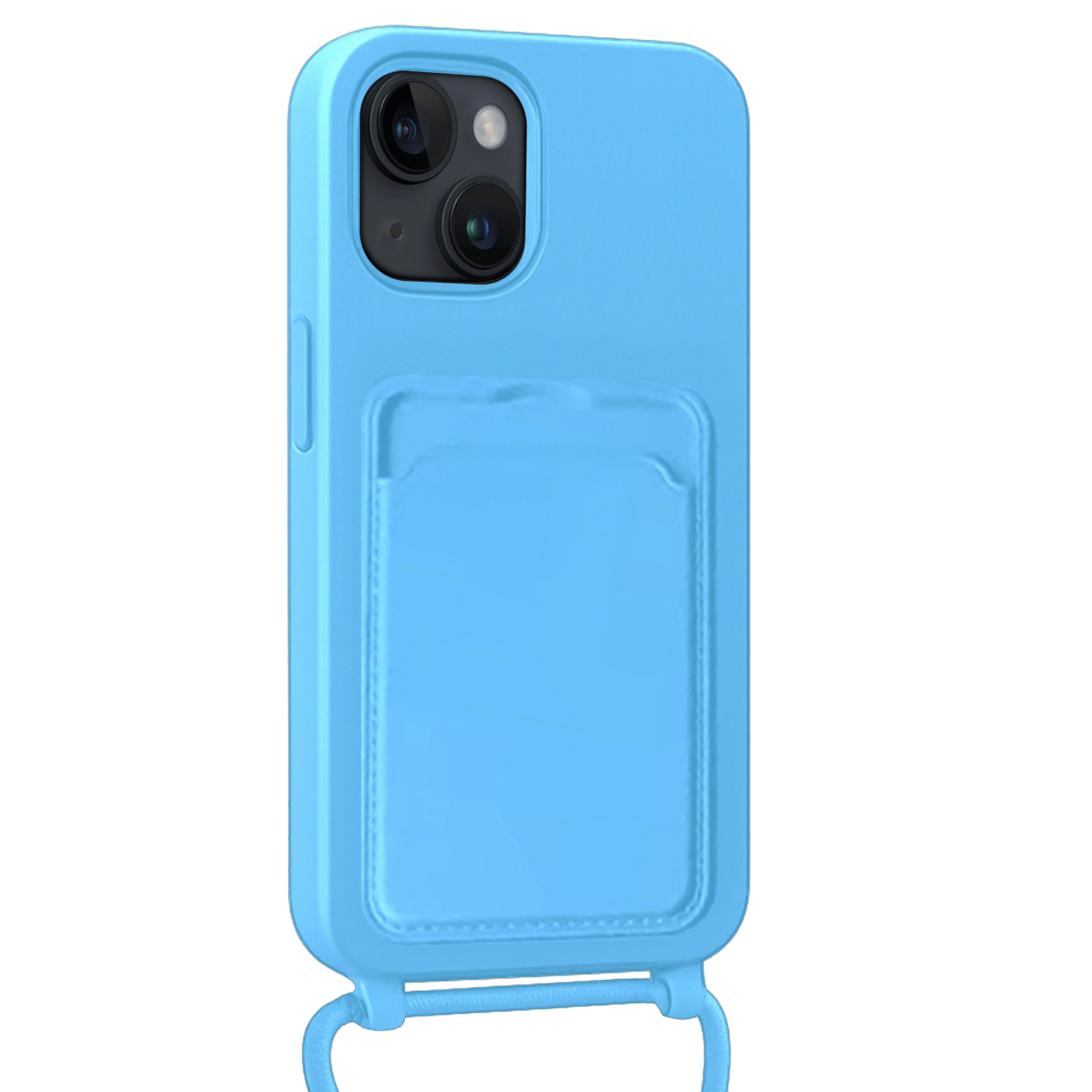 NoXx NoXx iPhone 14 Plus Hoesje Pashouder met Koord Met 2x Screenprotector - Lichtblauw