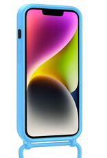 NoXx NoXx iPhone 14 Plus Hoesje Pashouder met Koord Met 2x Screenprotector - Lichtblauw
