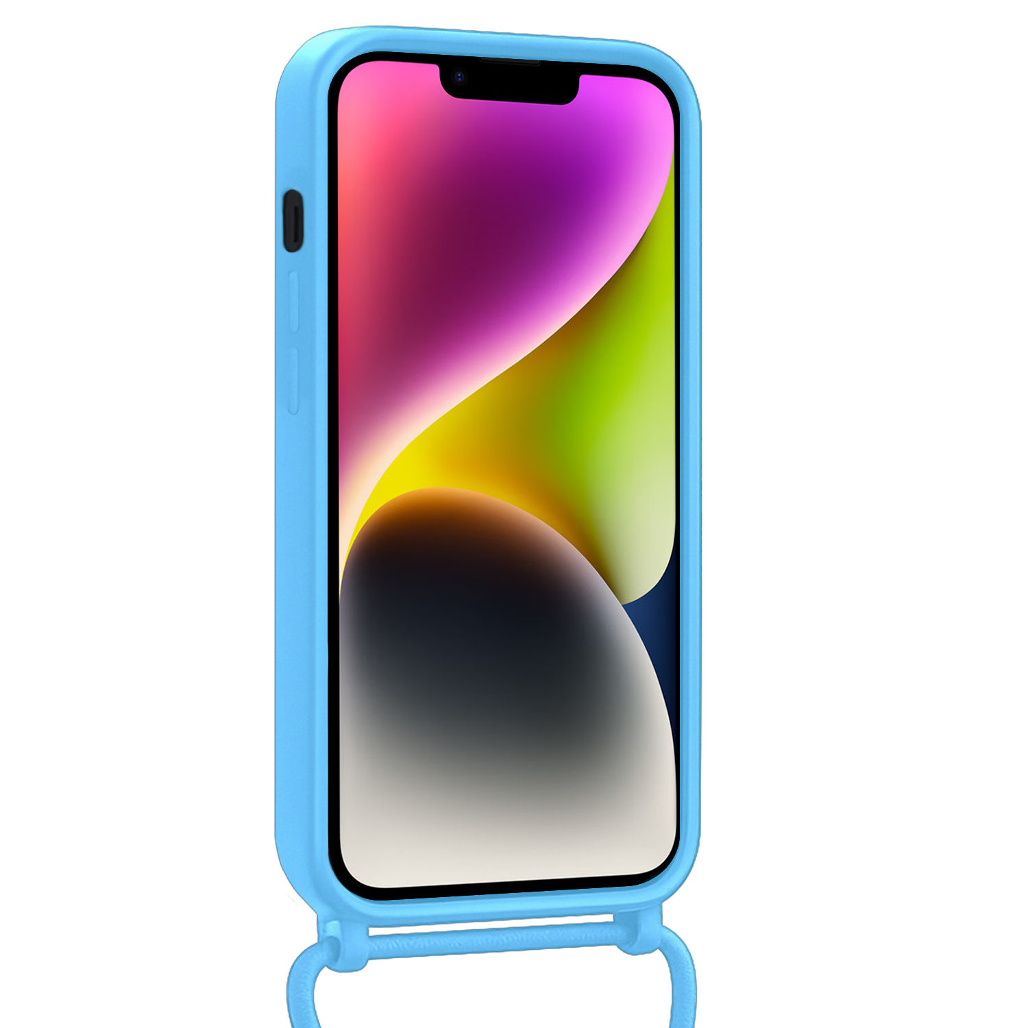 NoXx NoXx iPhone 14 Plus Hoesje Pashouder met Koord Met 2x Screenprotector - Lichtblauw