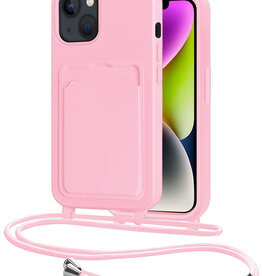 NoXx NoXx iPhone 14 Plus Hoesje Pashouder met Koord - Lichtroze