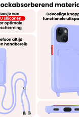 NoXx NoXx iPhone 14 Plus Hoesje Pashouder met Koord Met Screenprotector - Lila