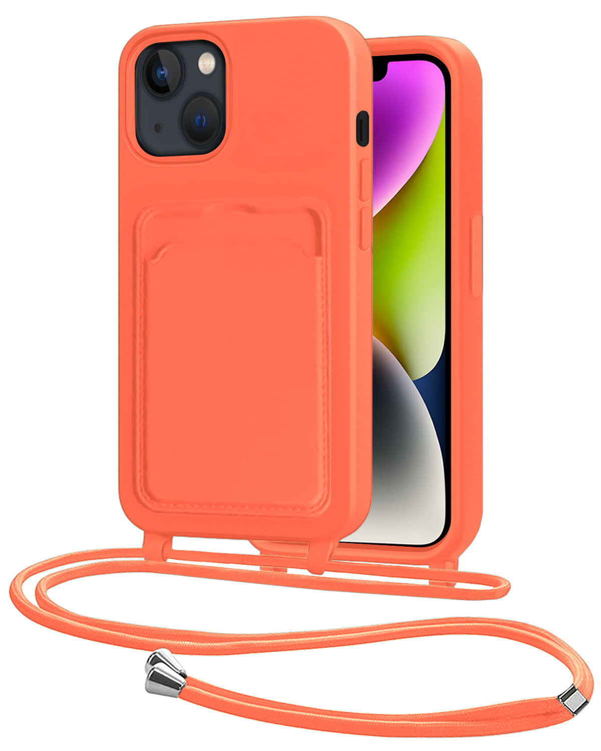 NoXx NoXx iPhone 14 Plus Hoesje Pashouder met Koord - Papaya