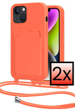NoXx NoXx iPhone 14 Plus Hoesje Pashouder met Koord - Papaya - 2 PACK