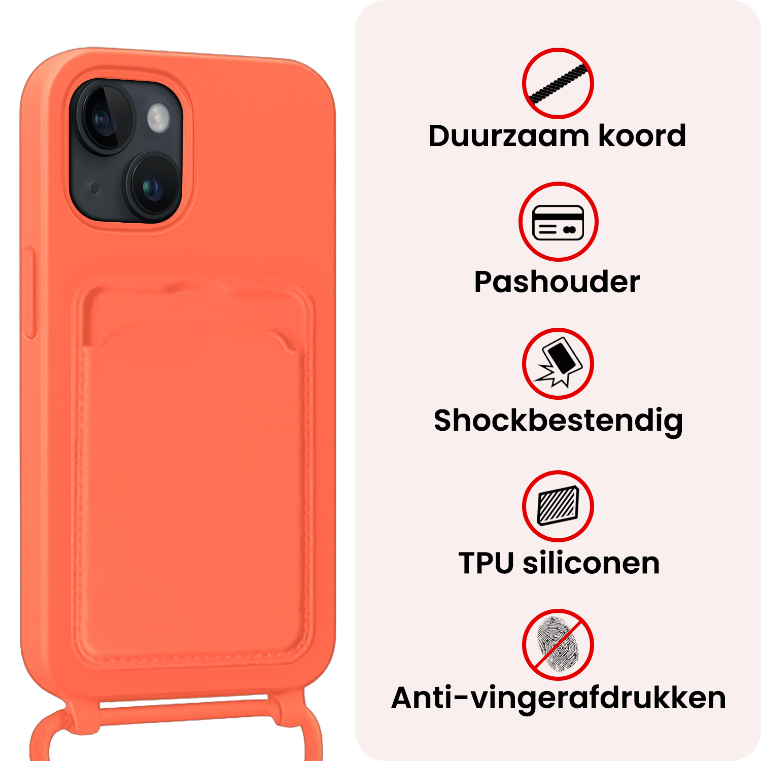 NoXx NoXx iPhone 14 Plus Hoesje Pashouder met Koord - Papaya - 2 PACK