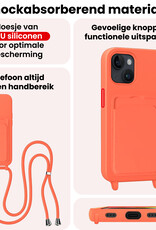 NoXx NoXx iPhone 14 Plus Hoesje Pashouder met Koord Met 2x Screenprotector - Papaya