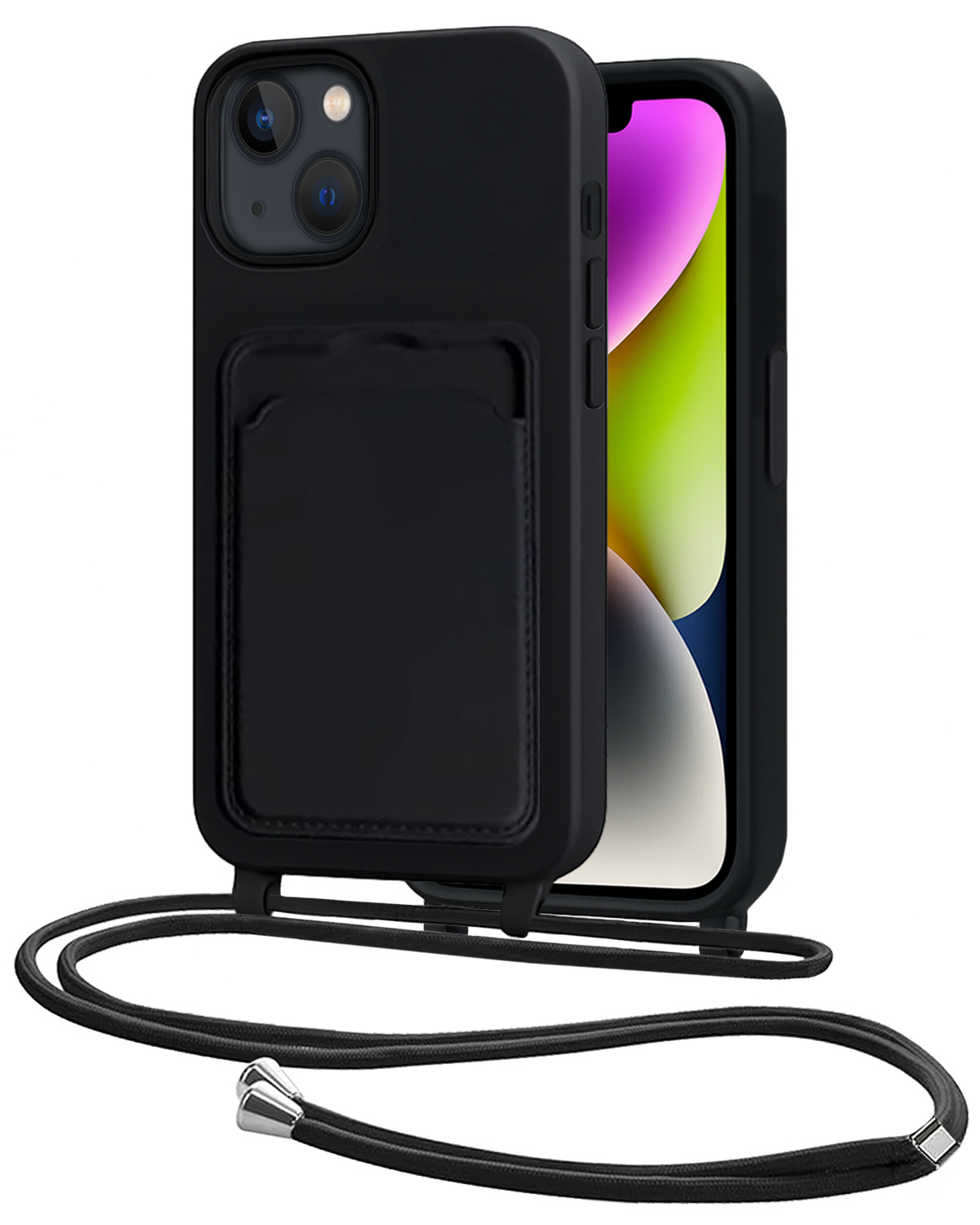 NoXx NoXx iPhone 14 Plus Hoesje Pashouder met Koord - Zwart