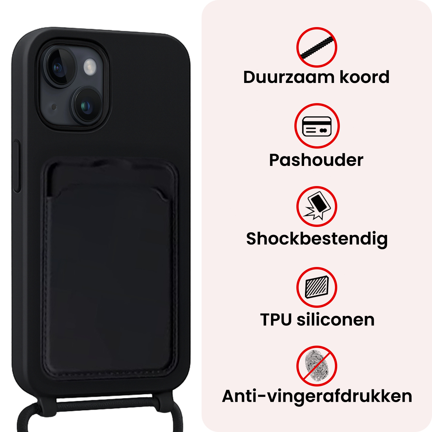 NoXx NoXx iPhone 14 Plus Hoesje Pashouder met Koord - Zwart - 2 PACK