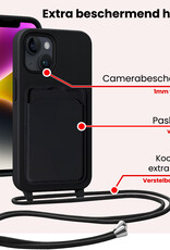 NoXx NoXx iPhone 14 Plus Hoesje Pashouder met Koord Met Screenprotector - Zwart