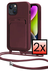 NoXx NoXx iPhone 14 Hoesje Pashouder met Koord - Aubergine - 2 PACK