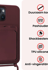 NoXx NoXx iPhone 14 Hoesje Pashouder met Koord Met 2x Screenprotector - Aubergine