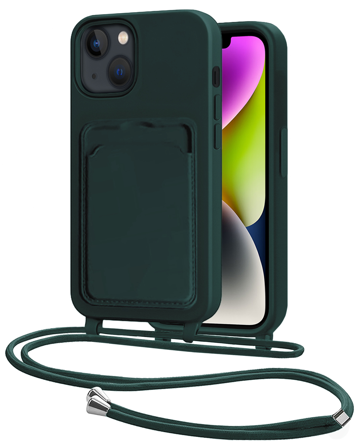 NoXx NoXx iPhone 14 Hoesje Pashouder met Koord - Donkergroen