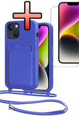 NoXx NoXx iPhone 14 Hoesje Pashouder met Koord Met Screenprotector - Fel Blauw