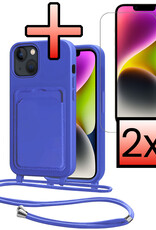 NoXx NoXx iPhone 14 Hoesje Pashouder met Koord Met 2x Screenprotector - Fel Blauw
