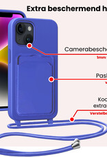 NoXx NoXx iPhone 14 Hoesje Pashouder met Koord Met 2x Screenprotector - Fel Blauw