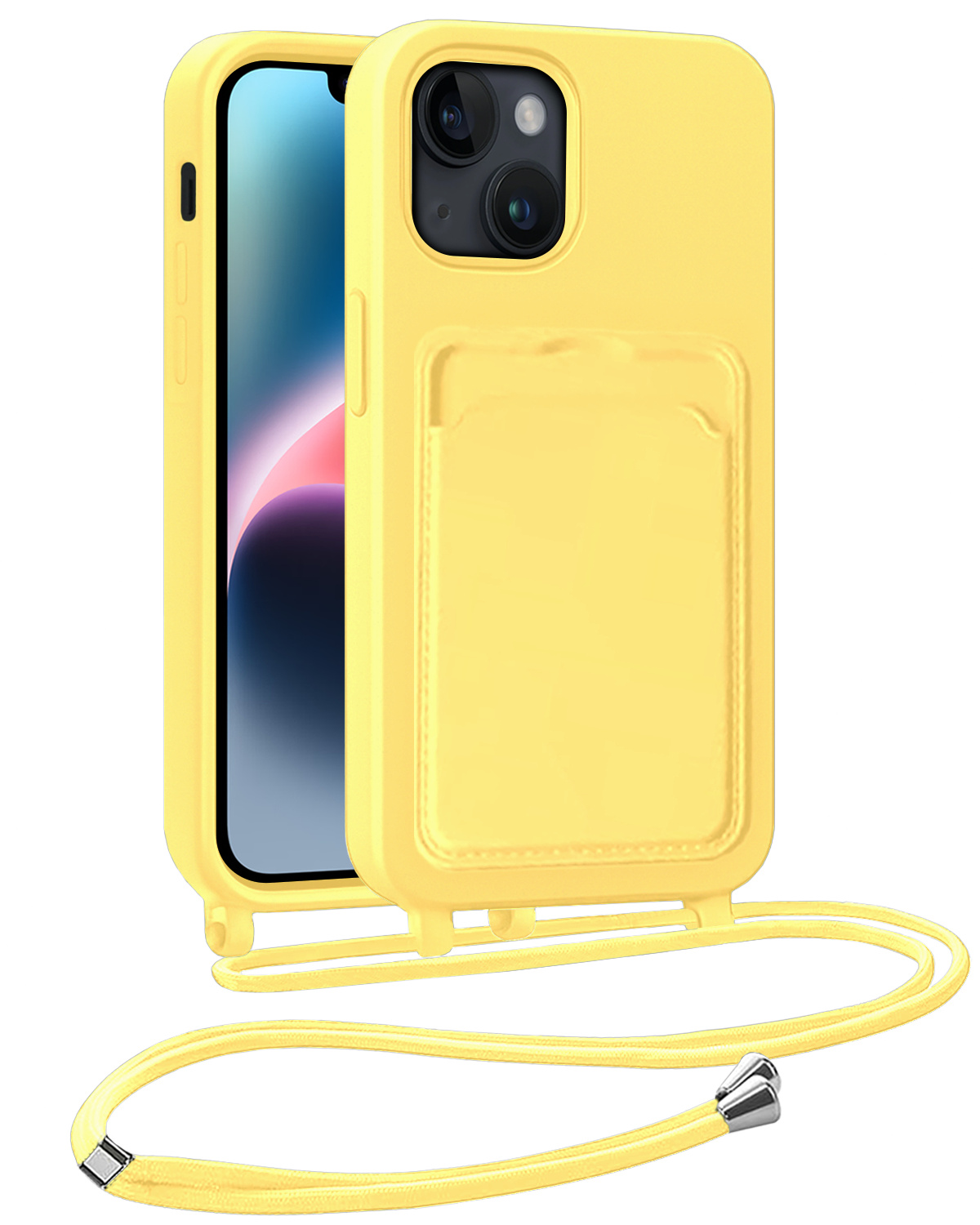 NoXx NoXx iPhone 14 Hoesje Pashouder met Koord - Geel - 2 PACK