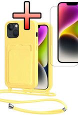 NoXx NoXx iPhone 14 Hoesje Pashouder met Koord Met Screenprotector - Geel