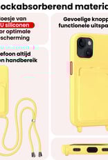 NoXx NoXx iPhone 14 Hoesje Pashouder met Koord Met Screenprotector - Geel