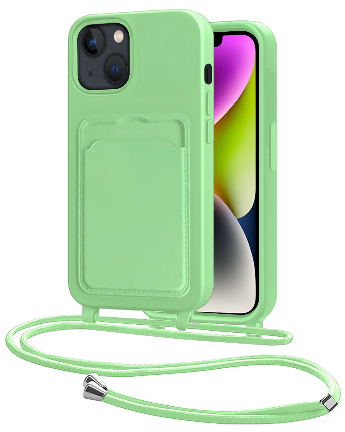 NoXx NoXx iPhone 14 Hoesje Pashouder met Koord - Groen