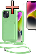 NoXx NoXx iPhone 14 Hoesje Pashouder met Koord Met Screenprotector - Groen