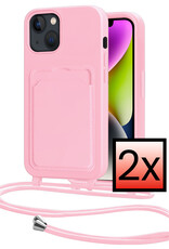 NoXx NoXx iPhone 14 Hoesje Pashouder met Koord - Lichtroze - 2 PACK