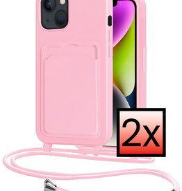 NoXx NoXx iPhone 14 Hoesje Pashouder met Koord - Lichtroze - 2 PACK
