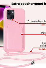 NoXx NoXx iPhone 14 Hoesje Pashouder met Koord Met Screenprotector - Lichtroze