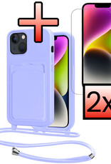 NoXx NoXx iPhone 14 Hoesje Pashouder met Koord Met 2x Screenprotector - Lila