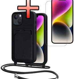 NoXx NoXx iPhone 14 Hoesje Pashouder met Koord Met Screenprotector - Zwart