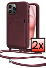 NoXx NoXx iPhone 14 Pro Hoesje Pashouder met Koord - Aubergine - 2 PACK