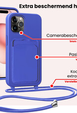 NoXx NoXx iPhone 14 Pro Hoesje Pashouder met Koord Met 2x Screenprotector - Fel Blauw