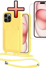 NoXx NoXx iPhone 14 Pro Hoesje Pashouder met Koord Met Screenprotector - Geel