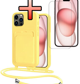 NoXx NoXx iPhone 14 Pro Hoesje Pashouder met Koord Met Screenprotector - Geel
