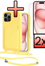 NoXx NoXx iPhone 14 Pro Hoesje Pashouder met Koord Met 2x Screenprotector - Geel