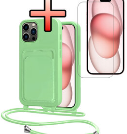 NoXx NoXx iPhone 14 Pro Hoesje Pashouder met Koord Met Screenprotector - Groen