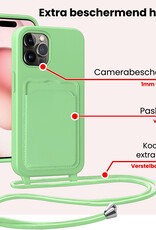 NoXx NoXx iPhone 14 Pro Hoesje Pashouder met Koord Met Screenprotector - Groen