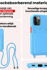 NoXx NoXx iPhone 14 Pro Hoesje Pashouder met Koord Met Screenprotector - Lichtblauw