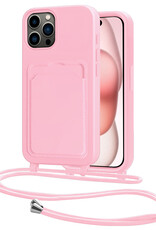 NoXx NoXx iPhone 14 Pro Hoesje Pashouder met Koord - Lichtroze