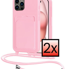 NoXx NoXx iPhone 14 Pro Hoesje Pashouder met Koord - Lichtroze - 2 PACK