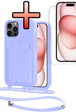 NoXx NoXx iPhone 14 Pro Hoesje Pashouder met Koord Met Screenprotector - Lila