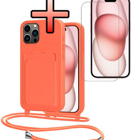 NoXx NoXx iPhone 14 Pro Hoesje Pashouder met Koord Met Screenprotector - Papaya
