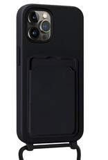 NoXx NoXx iPhone 14 Pro Hoesje Pashouder met Koord Met 2x Screenprotector - Zwart